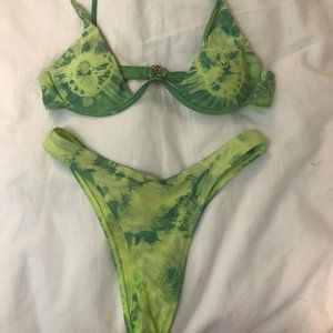SHEIN Green Tie Dye V-wire Bikini Set - Small